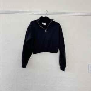 Aritzia | TNA Black Half-Zip Cropped Sweatshirt